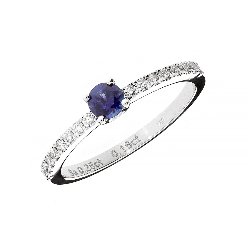 Diamond ring with a blue Sapphire