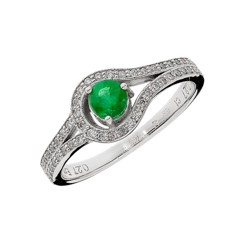 Diamond ring with emerald