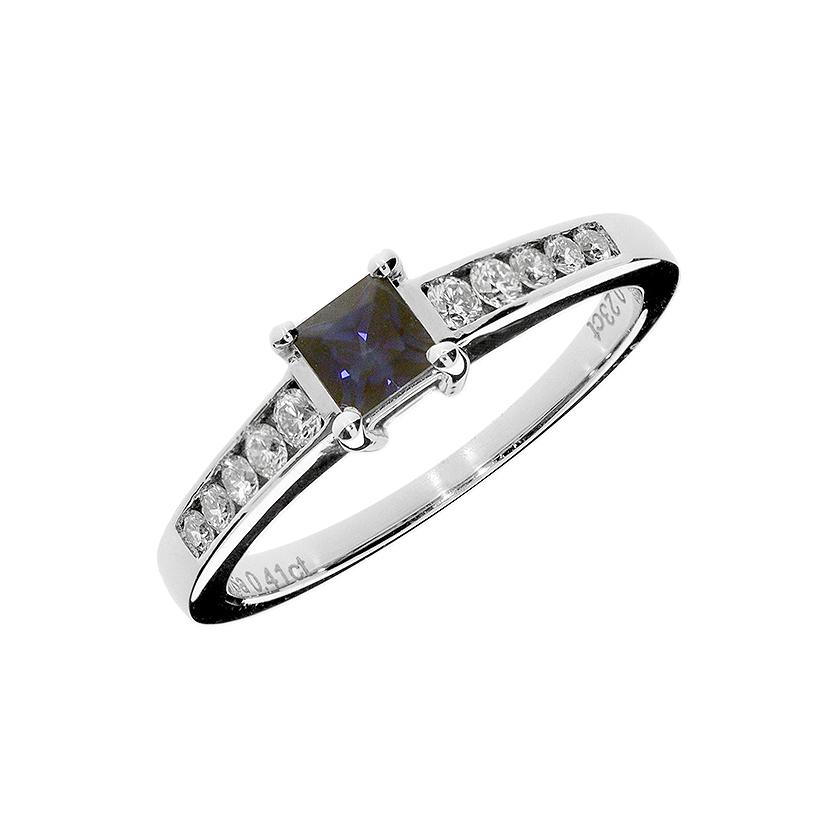 Diamond ring with a blue Sapphire