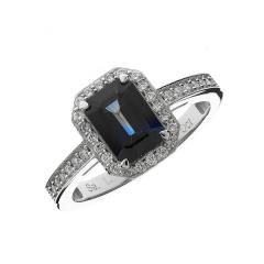 Diamond ring with a blue Sapphire