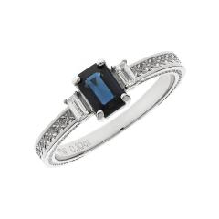 Diamond ring with a blue Sapphire