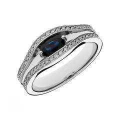 Diamond ring with a blue Sapphire