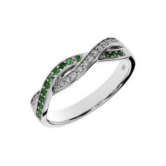 Diamond ring with emeralds