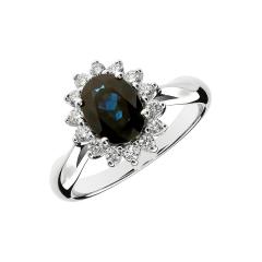 Diamond ring with a blue Sapphire